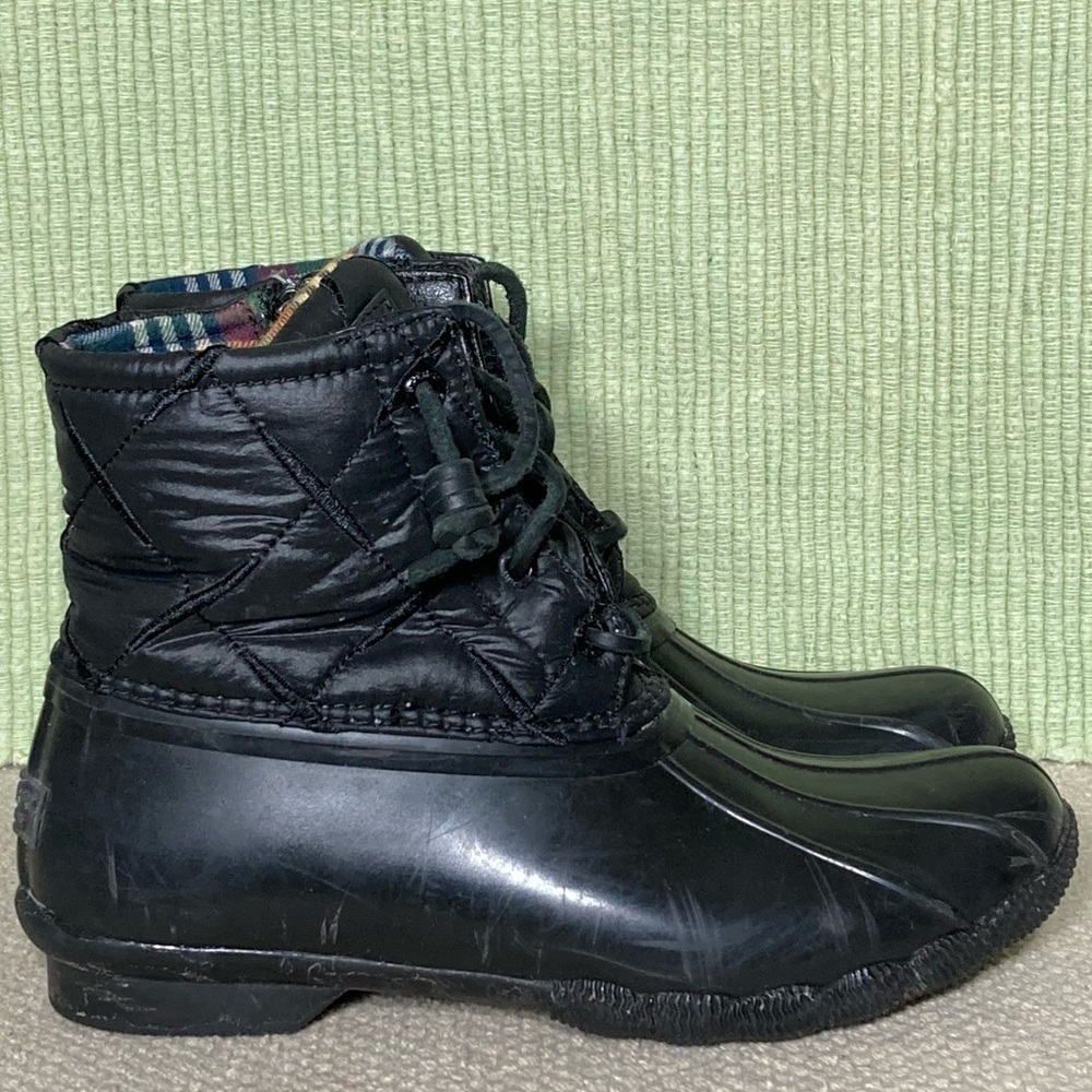 Sperry Womens Black Saltwater Nylon w/Flannel Lining Waterprf Duck Boots SZ US 6